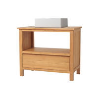 EINZELWASCHTISCH - 90 cm x 50 cm - Keramik, Holz, Platte - Naturfarben Hell - KETAPANG - Naturfarben, Keramik/Holz (135/75/50cm) - Vente-Unique