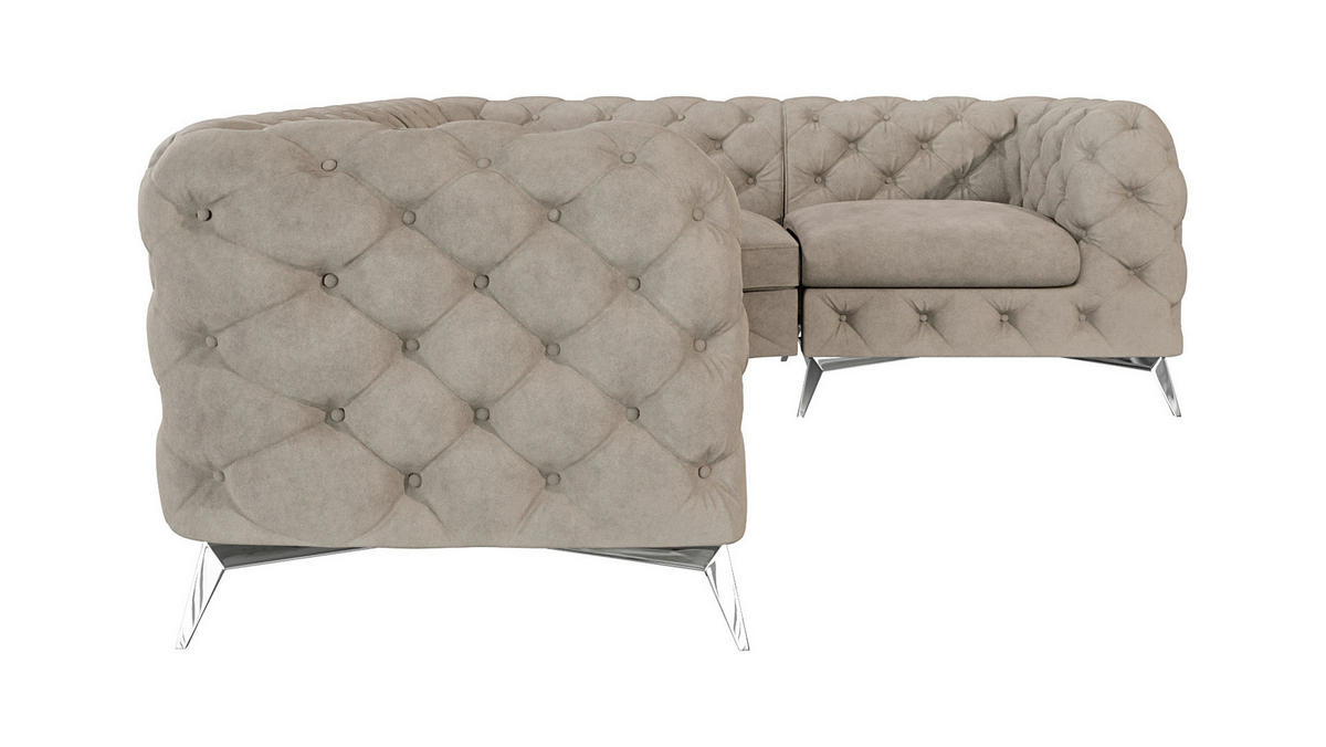 ECKSOFA Chesterfield Laura Dunkle Creme Samt, Ottomane rechts - Silberfarben/Creme, Holz/Textil (264/204cm) - S-Style Möbel