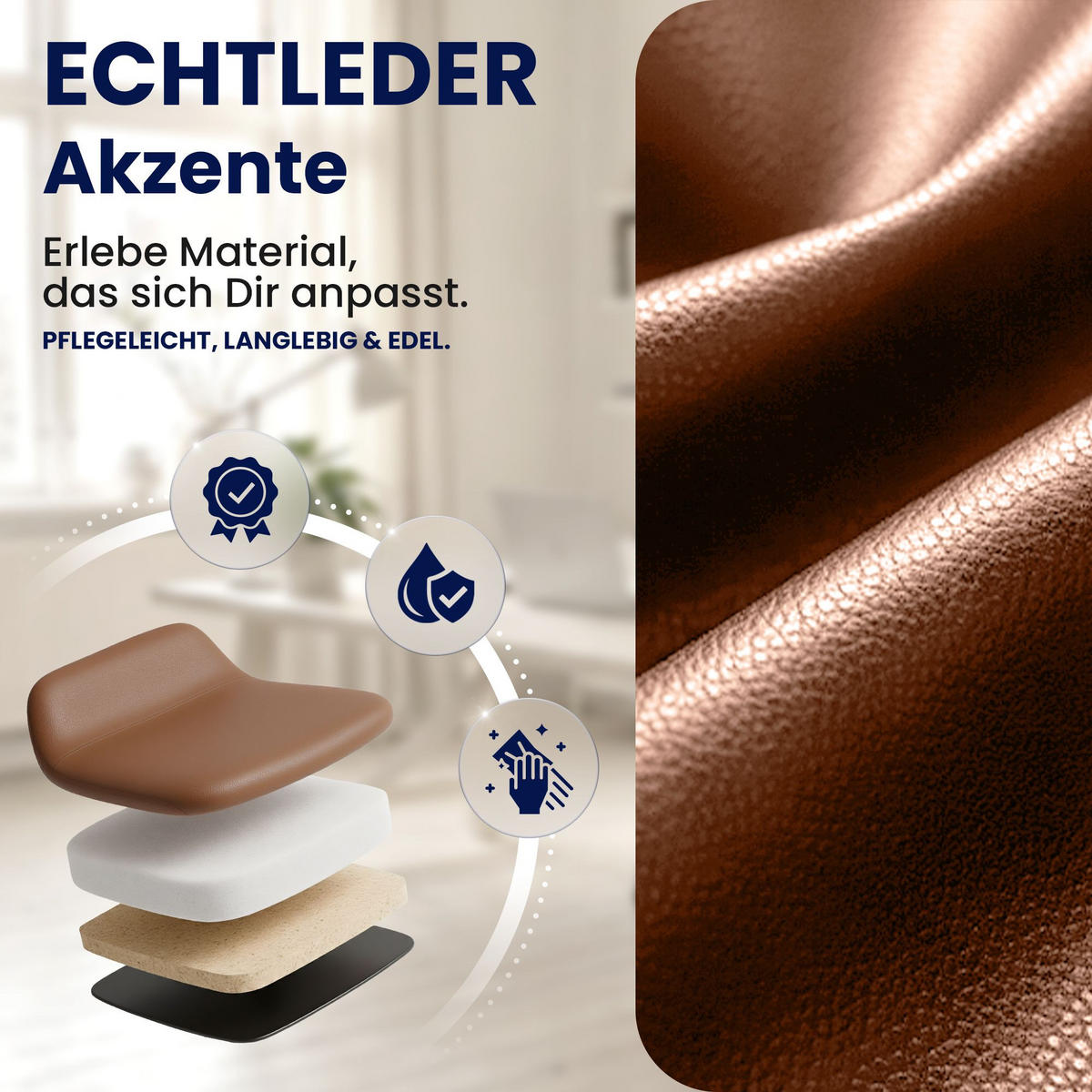 CHEFSESSEL Echtleder Braun - Chromfarben/Braun, Leder/Metall (78/114/66cm) - CLP