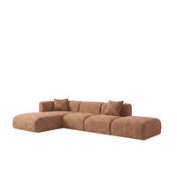ECKSOFA L-Form mit Hocker, Chenille-Stoff Cremona, Hellbraun, Links, GRETA - Hellbraun, Holz (386/179cm) - Kaiser Möbel
