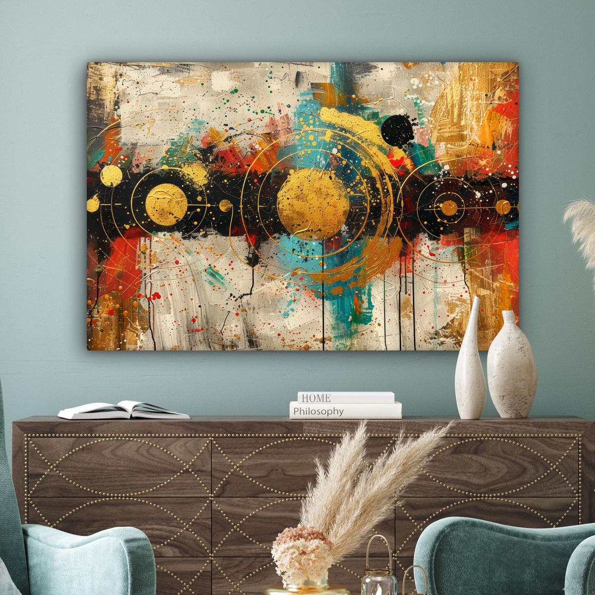 OBRAZ NA PLÁTNE Abstraktné - umenie - zlaté - moderné 140x90 cm - viacfarebná, textil (140/90cm) - MuchoWow