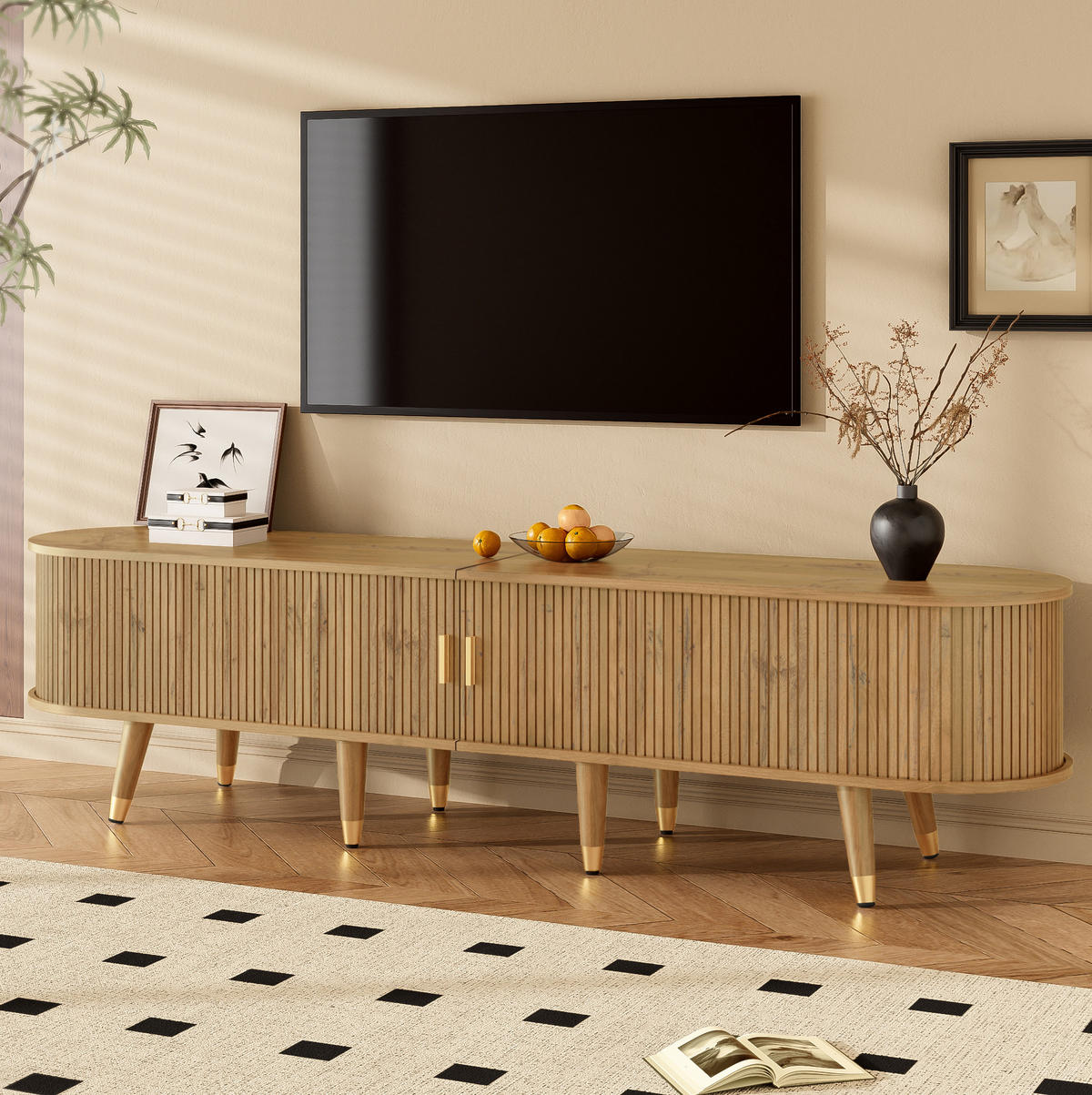 TV-SCHRANK mit Schiebetüren 175 x 38 x 45 cm MDF Holzoptik - Braun, Holzwerkstoff (38/45/175cm) - Beauniv
