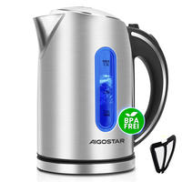 WASSERKOCHER Edelstahl 1,7L 2200W LED Kalkfilter BPA-frei - Silberfarben, Metall (1/1/1cm) - Coonoor