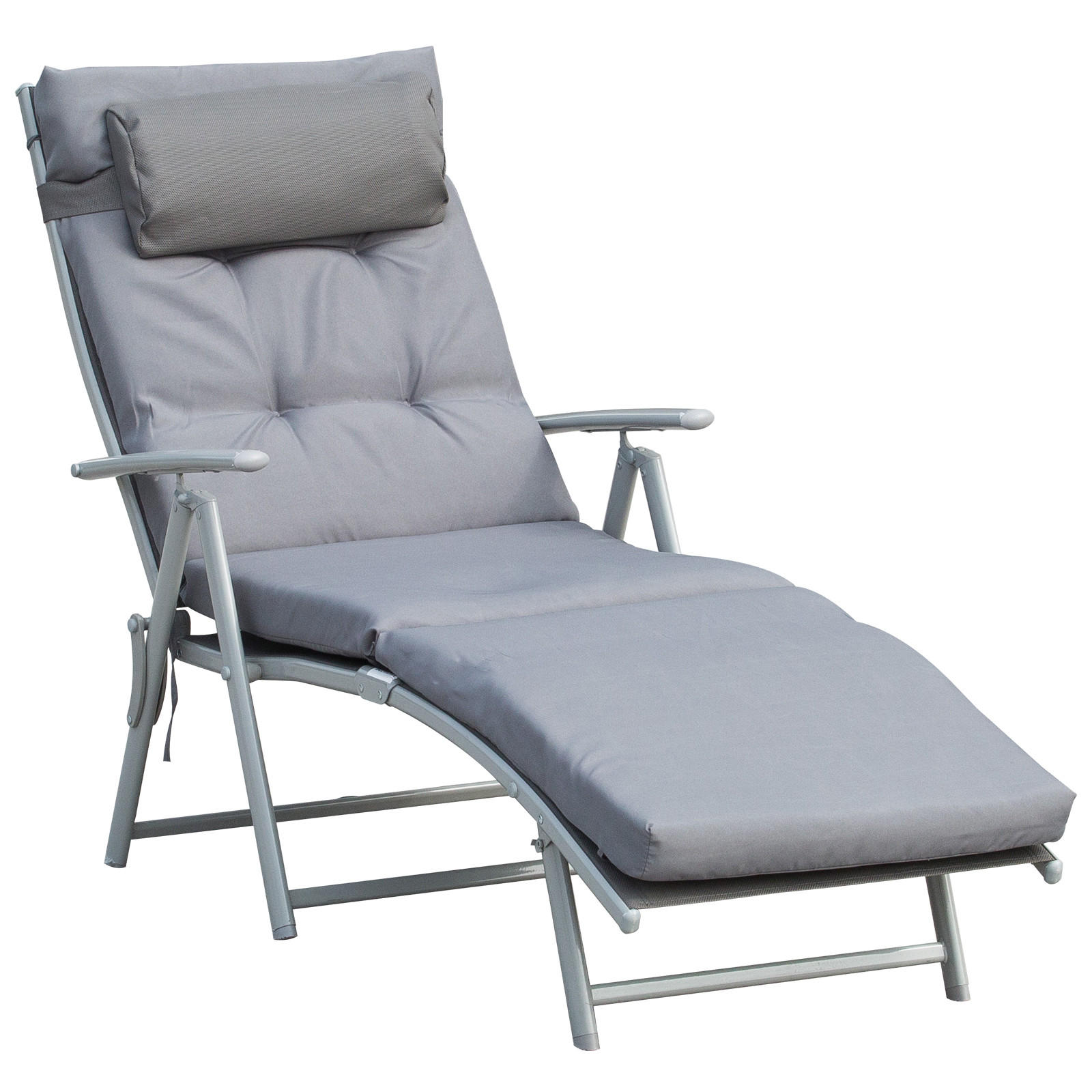 SONNENLIEGE, verstellbar, 137 x 63,5 x 100,5 cm, Metall, Stoff, Grau - Grau, Kunststoff (137/5/63cm) - Outsunny