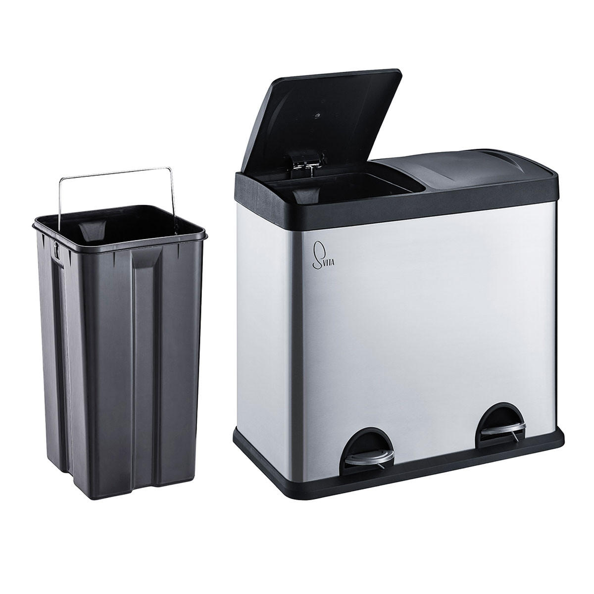 MÜLLEIMER T2X24 Silber - Silberfarben, Metall (59/54/33cm) - SVITA