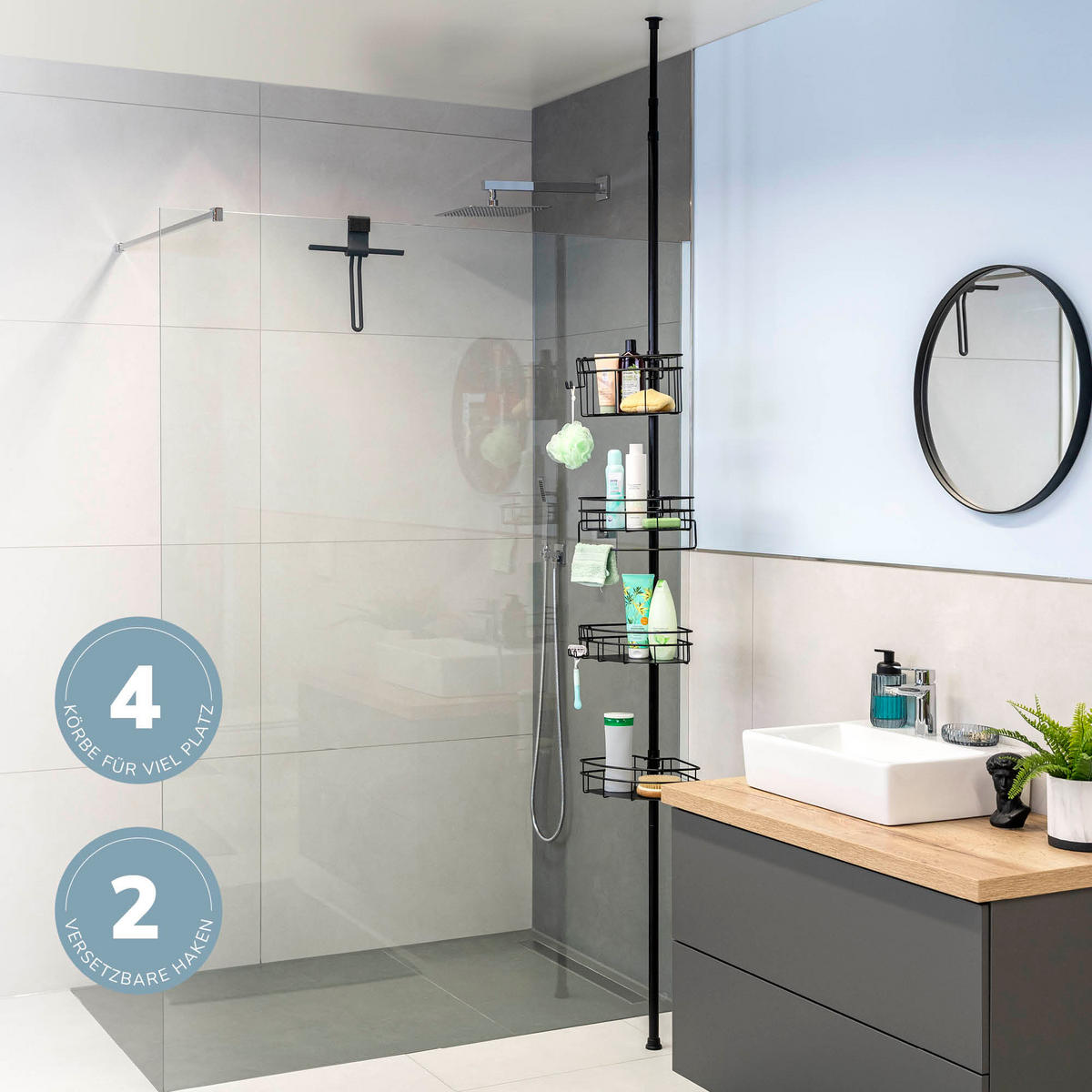 TELESKOP-ECKREGAL, schwarz - Schwarz, Metall (22.5/290/22.5cm) - bremermann