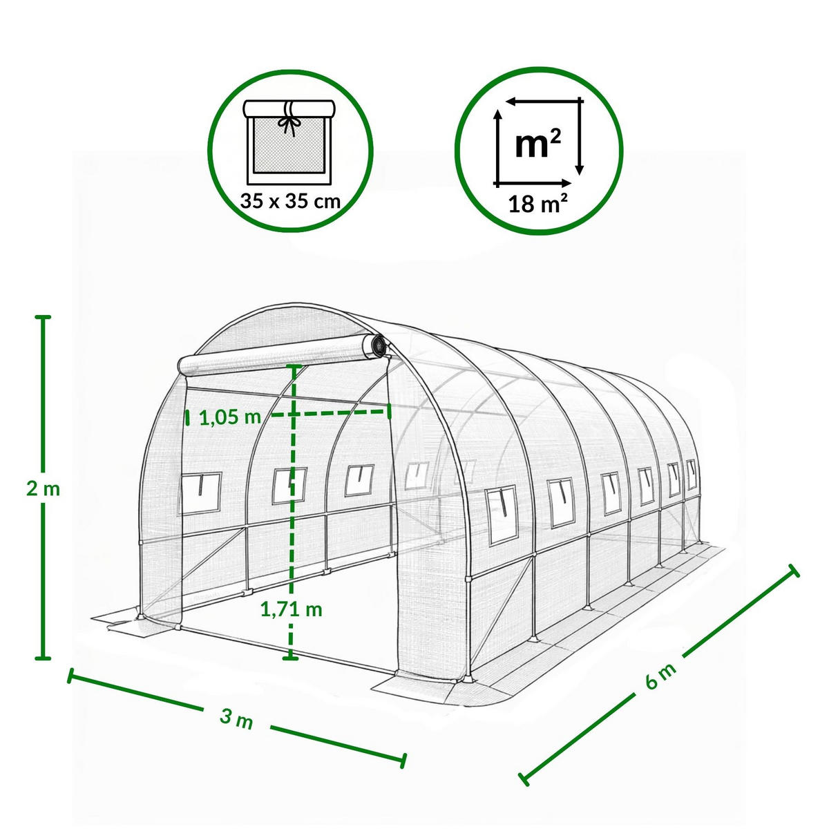 FOLIE FÜR GARTENFOLIENTUNNEL Vana 6 x 3 m - Grün, Kunststoff (300/200/600cm) - EDENIA