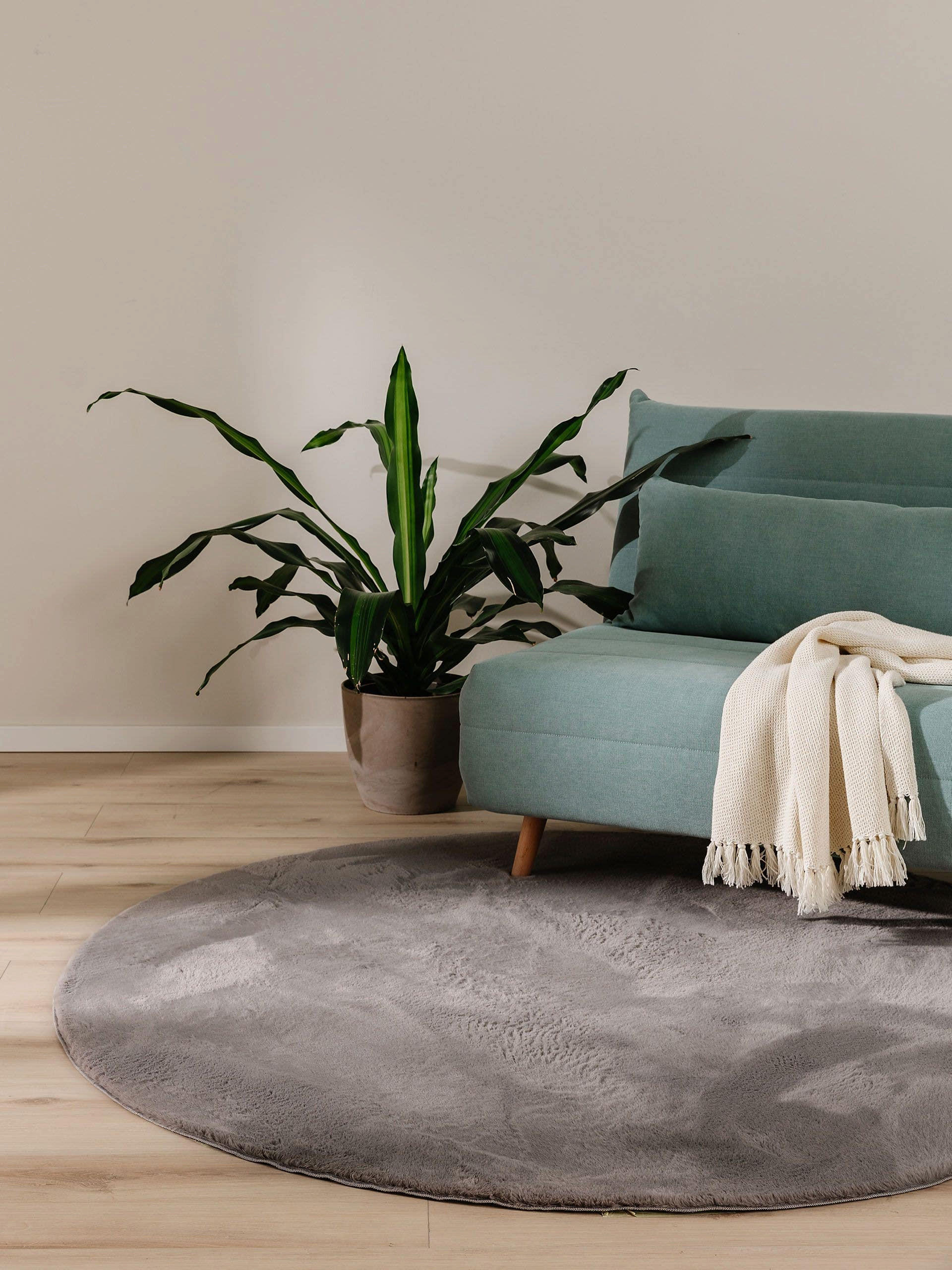 KUNSTFELLTEPPICH Furry Grau ø 120 cm rund - Grau, Kunststoff (120/120cm) - benuta