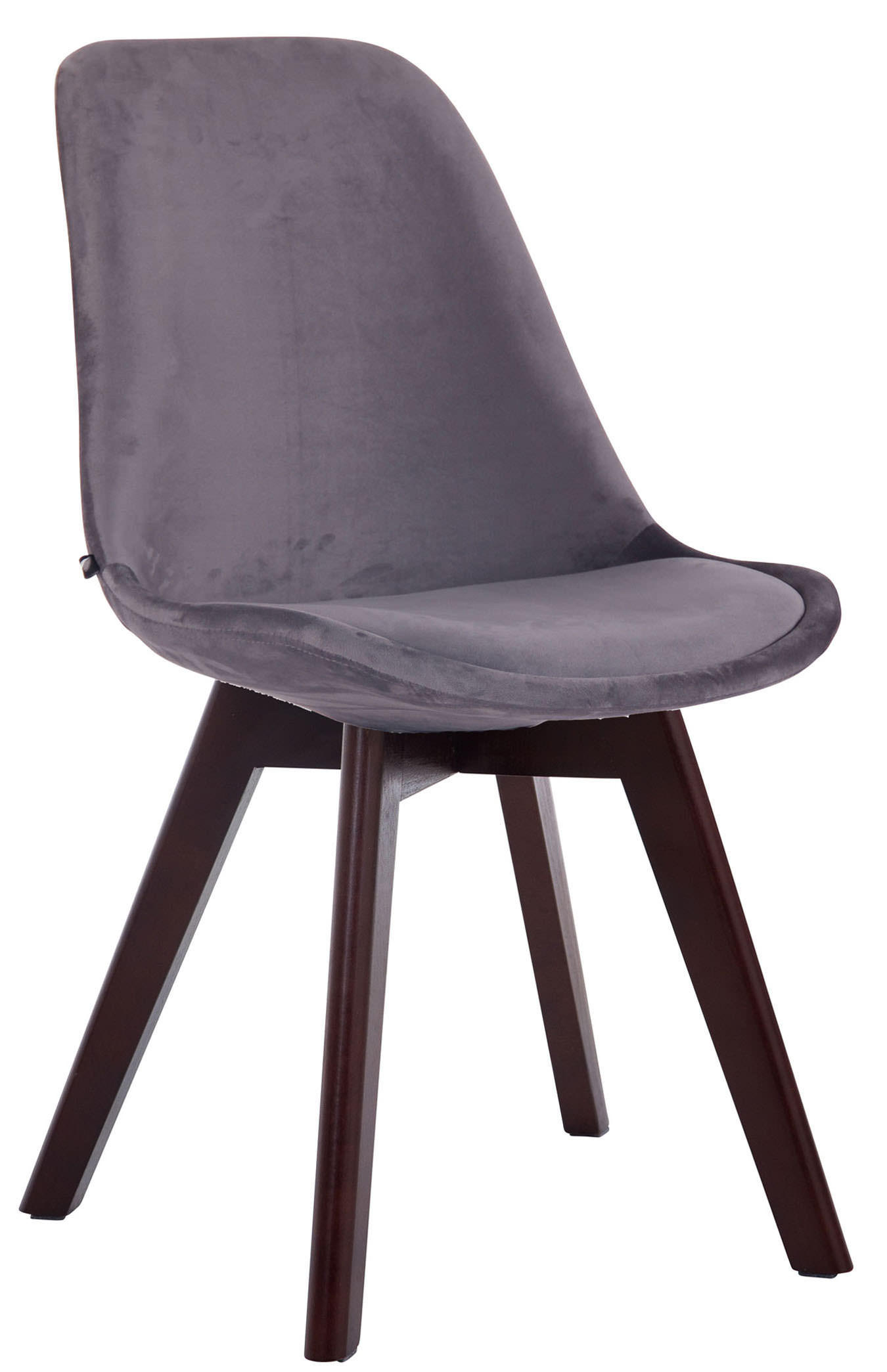 STUHL Samt dunkelgrau - Dunkelgrau/Walnussfarben, Holz/Textil (48/84/55cm) - CLP