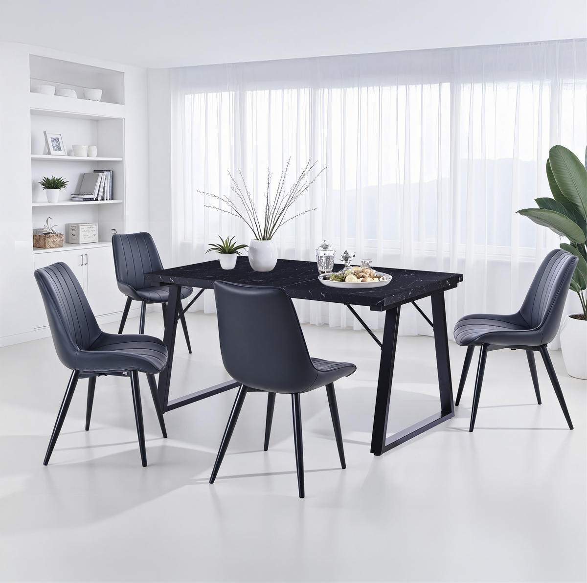 STUHL-SET 2 Stück aus Kunstleder in Modernem Stil-YZ1 - Schwarz, Textil/Metall (53/88/62.5cm) - HOMAVO