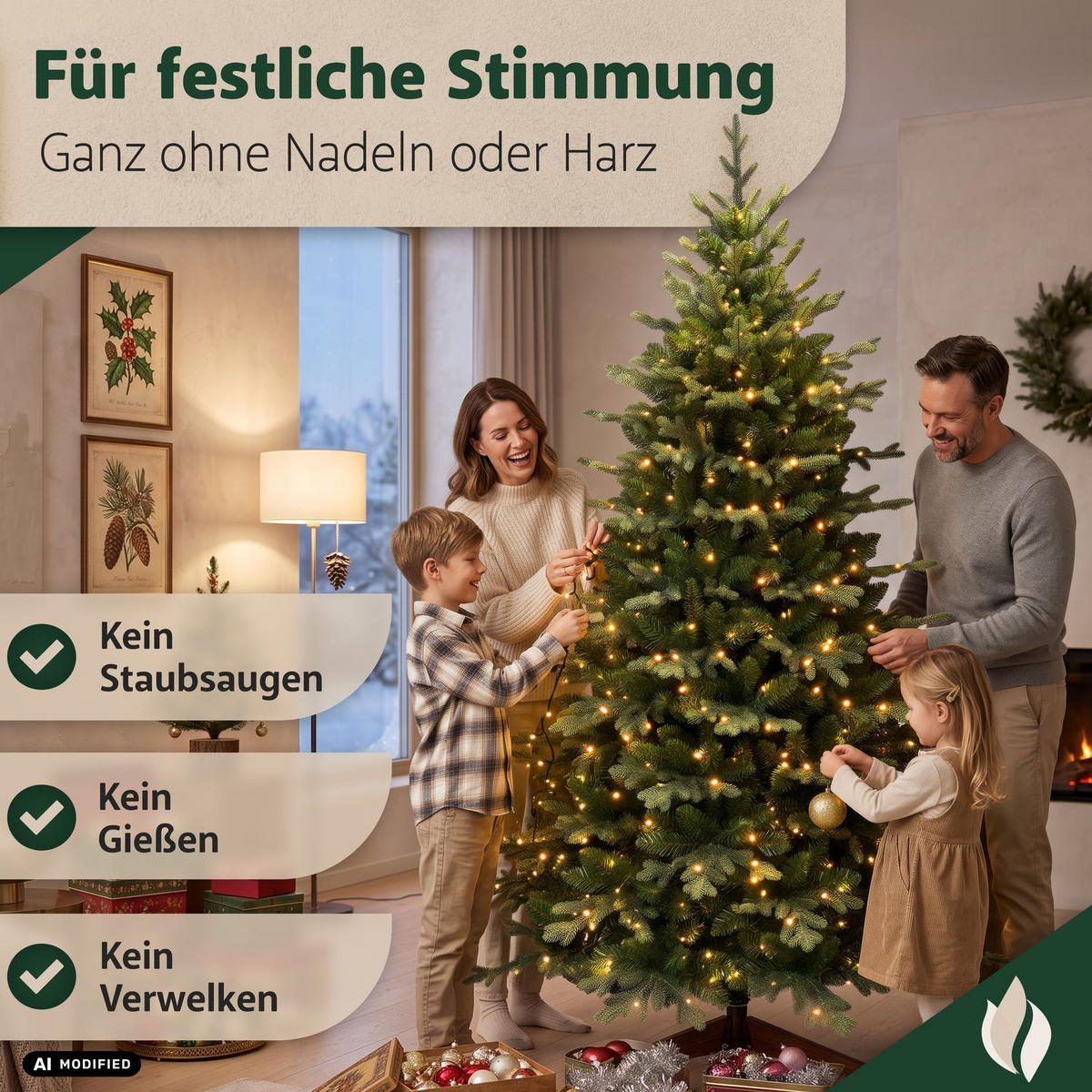 WEIHNACHTSBAUM künstlich REDMOND 240 cm mit LED-Lichterkette und Holzständer - Grün, Kunststoff (150/240cm) - pink garten