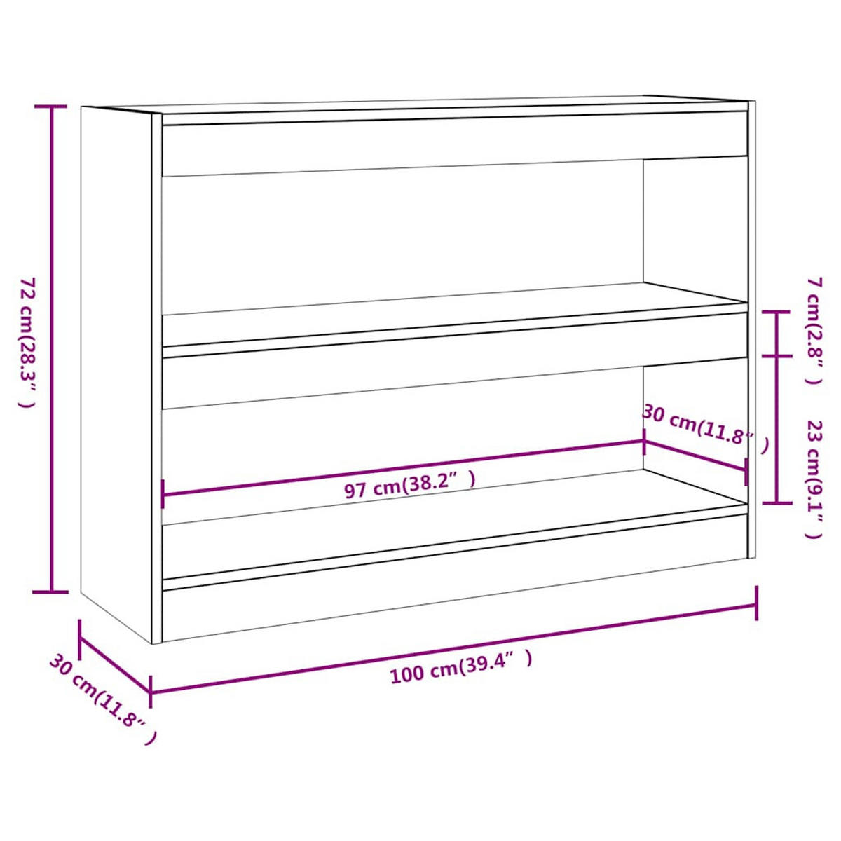 BÜCHERREGAL/RAUMTEILER Betongrau 100/30/72 Cm - Grau, Holzwerkstoff (30/72/100cm) - vidaXL