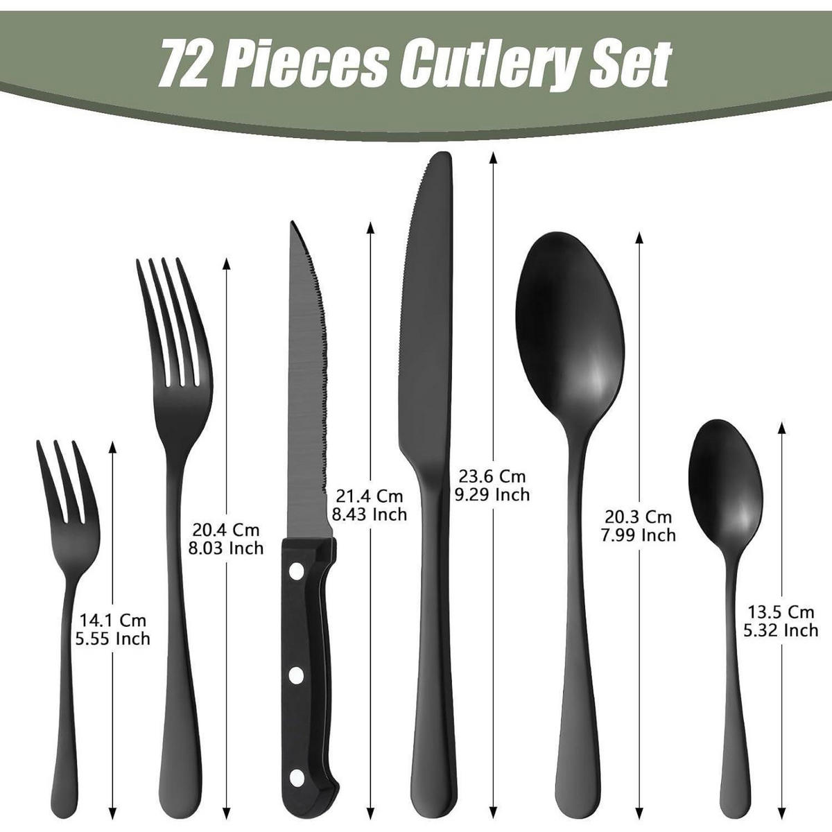 BESTECKSET 72-teilig Schwarz für 12 Personen - Schwarz, Metall