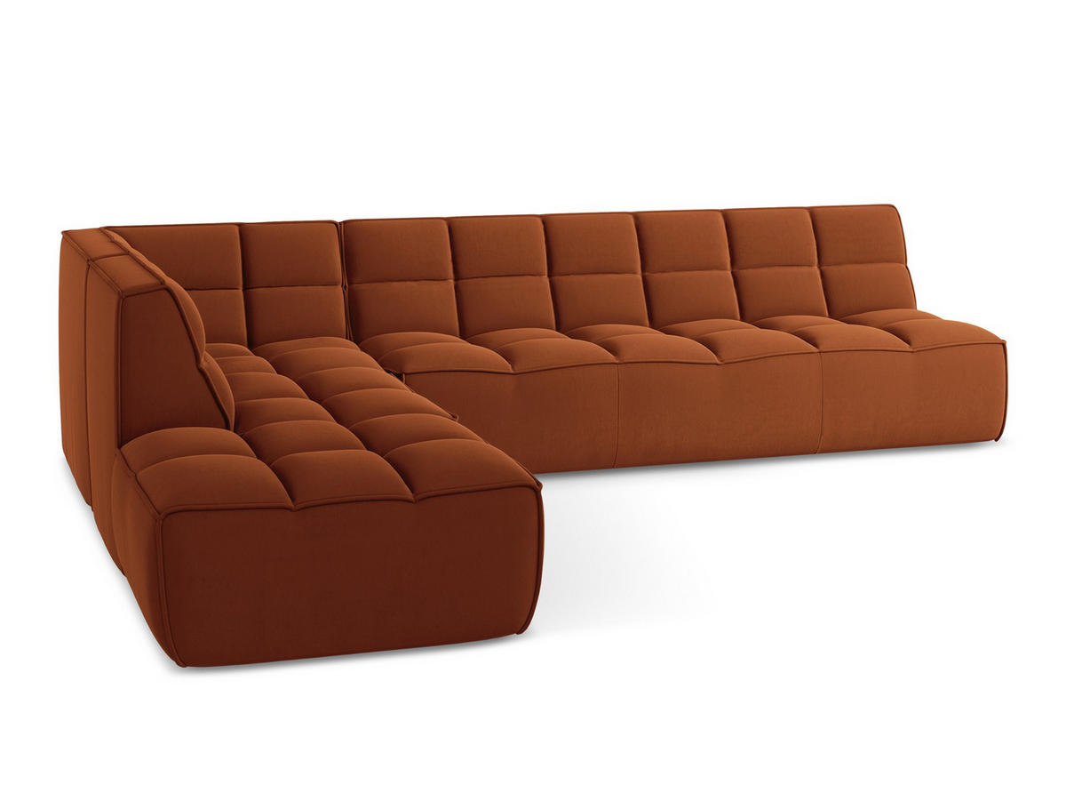 ECKSOFA Beidseitig Samt Stoff Orange - Terra cotta/Schwarz, Kunststoff/Textil (308/258cm) - Makamii