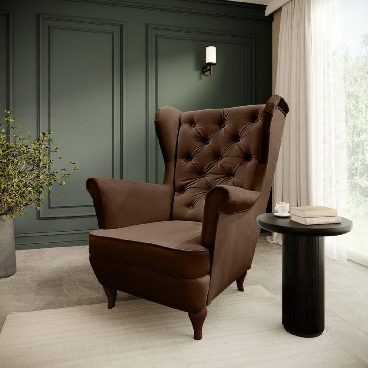 CHESTERFIELD-SESSEL Falco braun mit Holzbeinen - Wengefarben/Braun, Holz/Textil (82/102/92cm) - Beautysofa