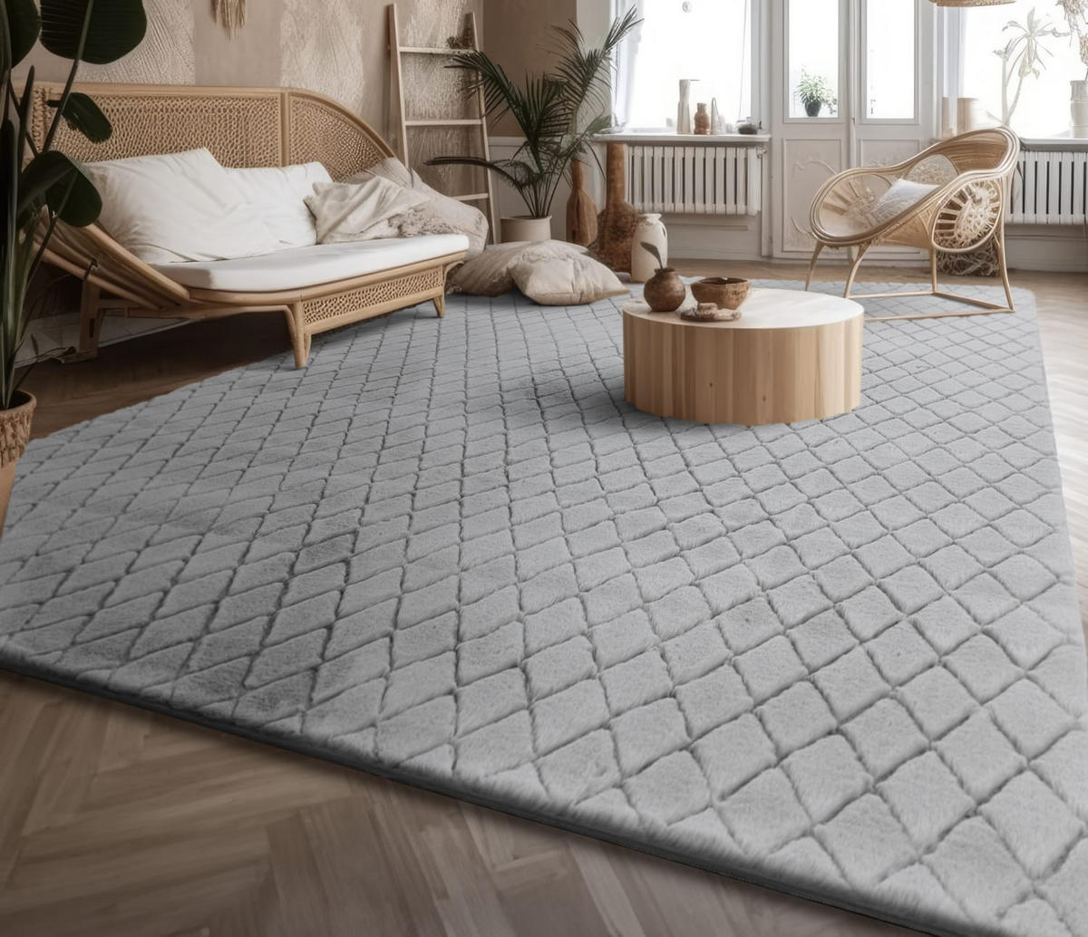 HOCHFLORTEPPICH Rauten Grau 60 x 100 cm - Grau, Kunststoff (60/100cm) - TT Home