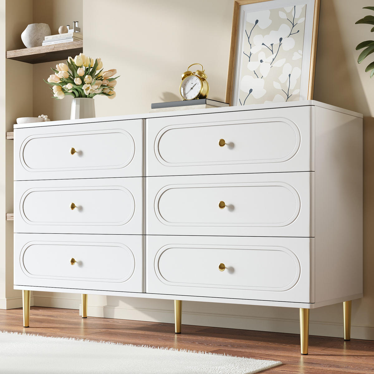 SIDEBOARD 6 Schubladen Metallfüße modern Stauraum - Weiß, Holzwerkstoff (40/75/120cm) - FLIEKS