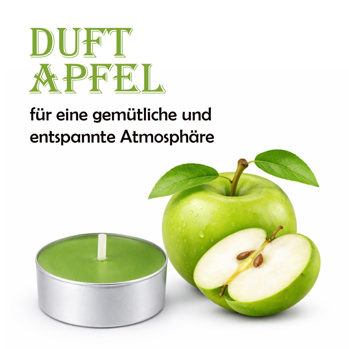 TEELICHT mit Duft - Apfel - 54er Pack - Grün, Naturmaterialien (4/1.5/4cm) - HS Candle