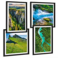 BILDER SET 4er Set - 50x50 cm & 40x60 cm Schwarzer Rahmen - Grüne Berge, Flussfelsen - Schwarz, Kunststoff (50/50cm) - TULUP