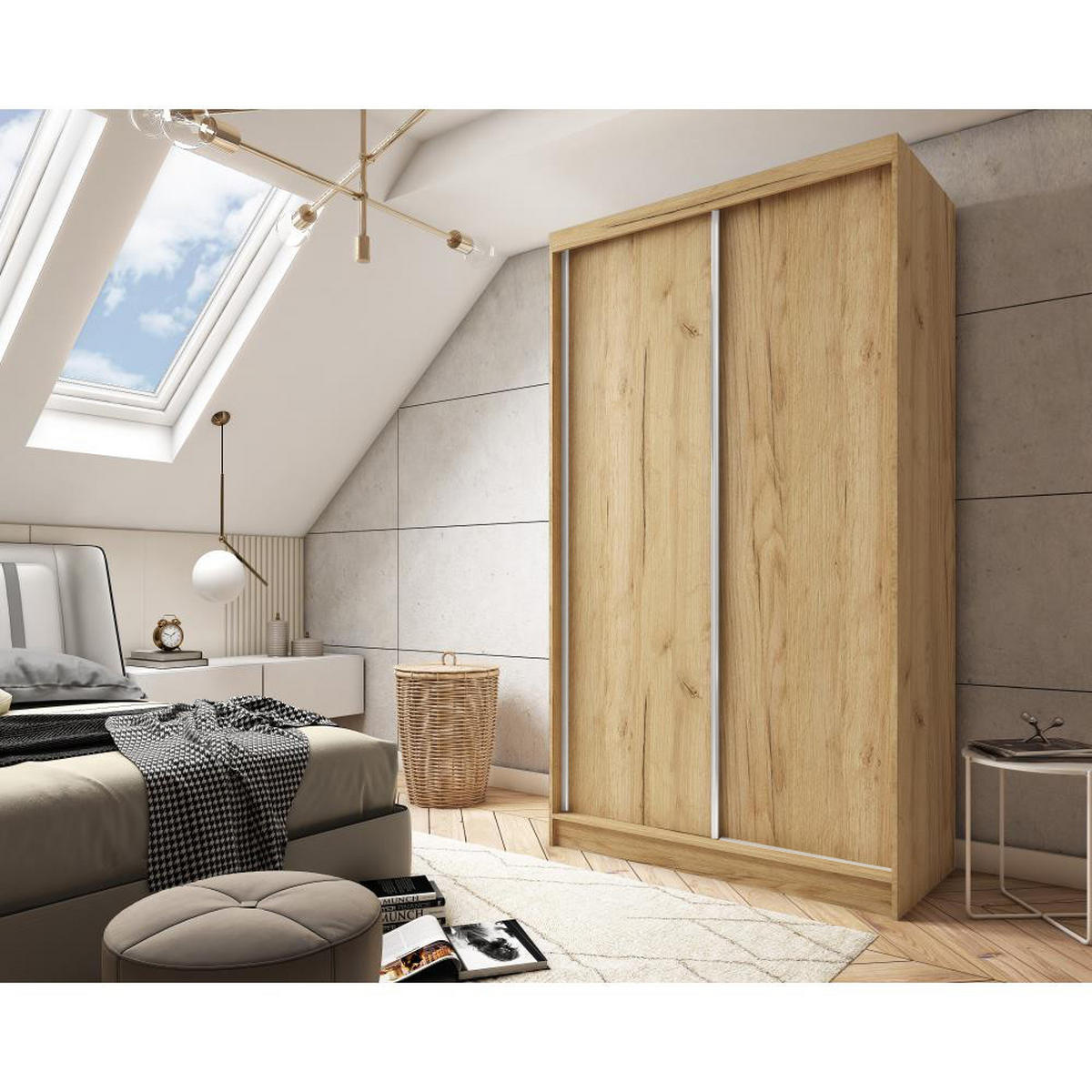 SCHWEBETÜRENSCHRANK Mario 120/216/61 eiche Artisan - Eiche Artisan, Holzwerkstoff (120/216/61cm) - Beautysofa