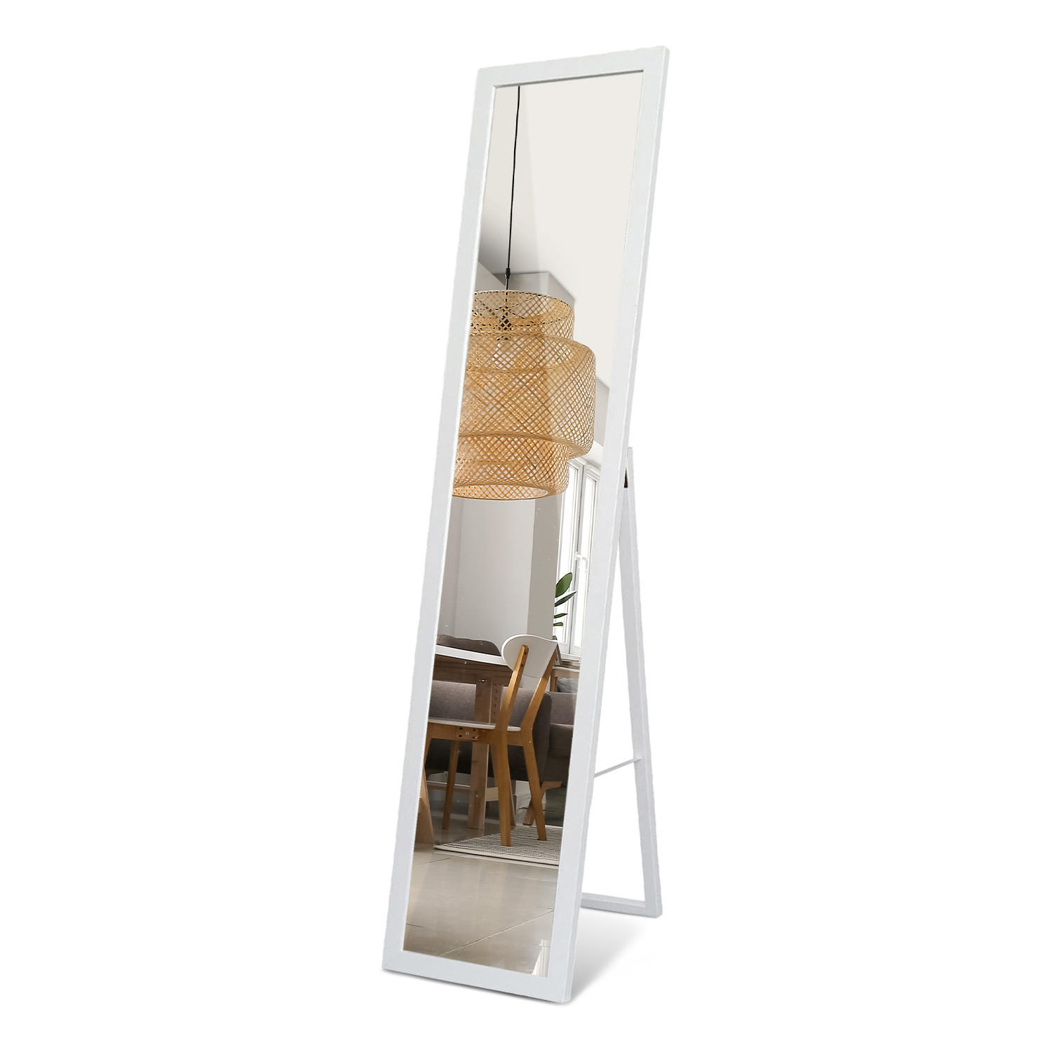 STANDSPIEGEL 156x36 cm – Weiße Rahmen - Transparent, Glas (156/36/0.4cm) - TULUP