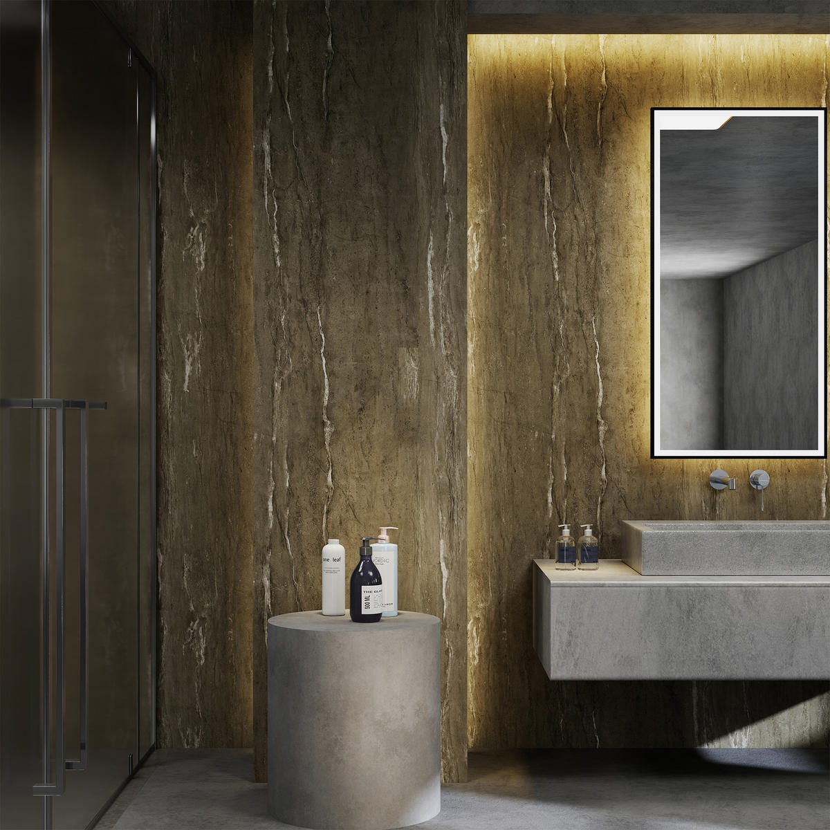 SADA SPRCHOVÉ ZADNÍ STĚNY 4 DÍLY Bladel - šedá, plast (60/120/0.3cm) - [neu.haus]