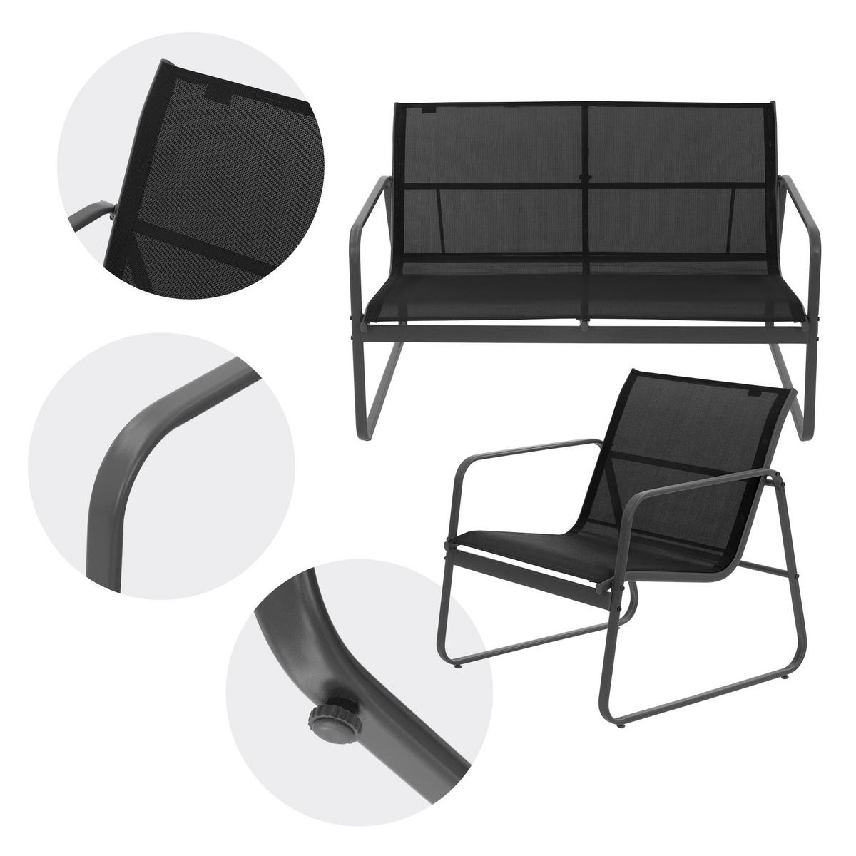 GARTENMÖBEL Set 4-teilig schwarz - Schwarz, Metall - ML-DESIGN