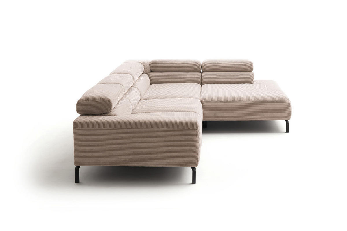 ECKSOFA DELIA Taupe Cord - Taupe/Schwarz, Textil/Metall (312/219cm) - KAWOLA