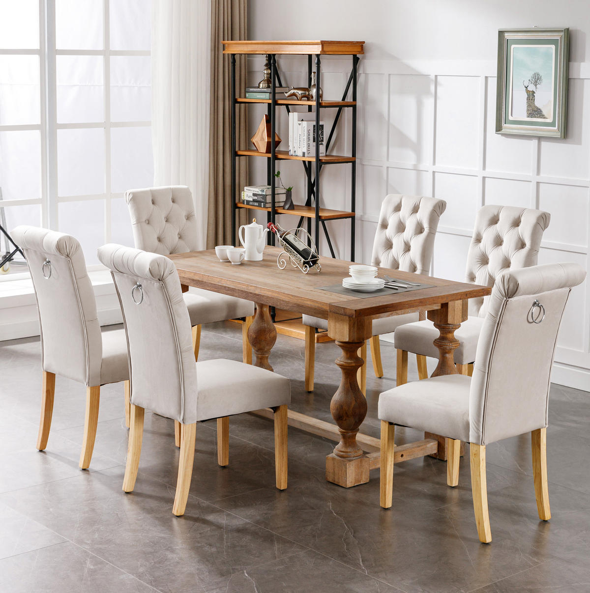 ESSZIMMERSTUHL 4er-Set Samt Beige mit Eichenbeinen - Beige, Holz (43/100/63.1cm) - Meubliv
