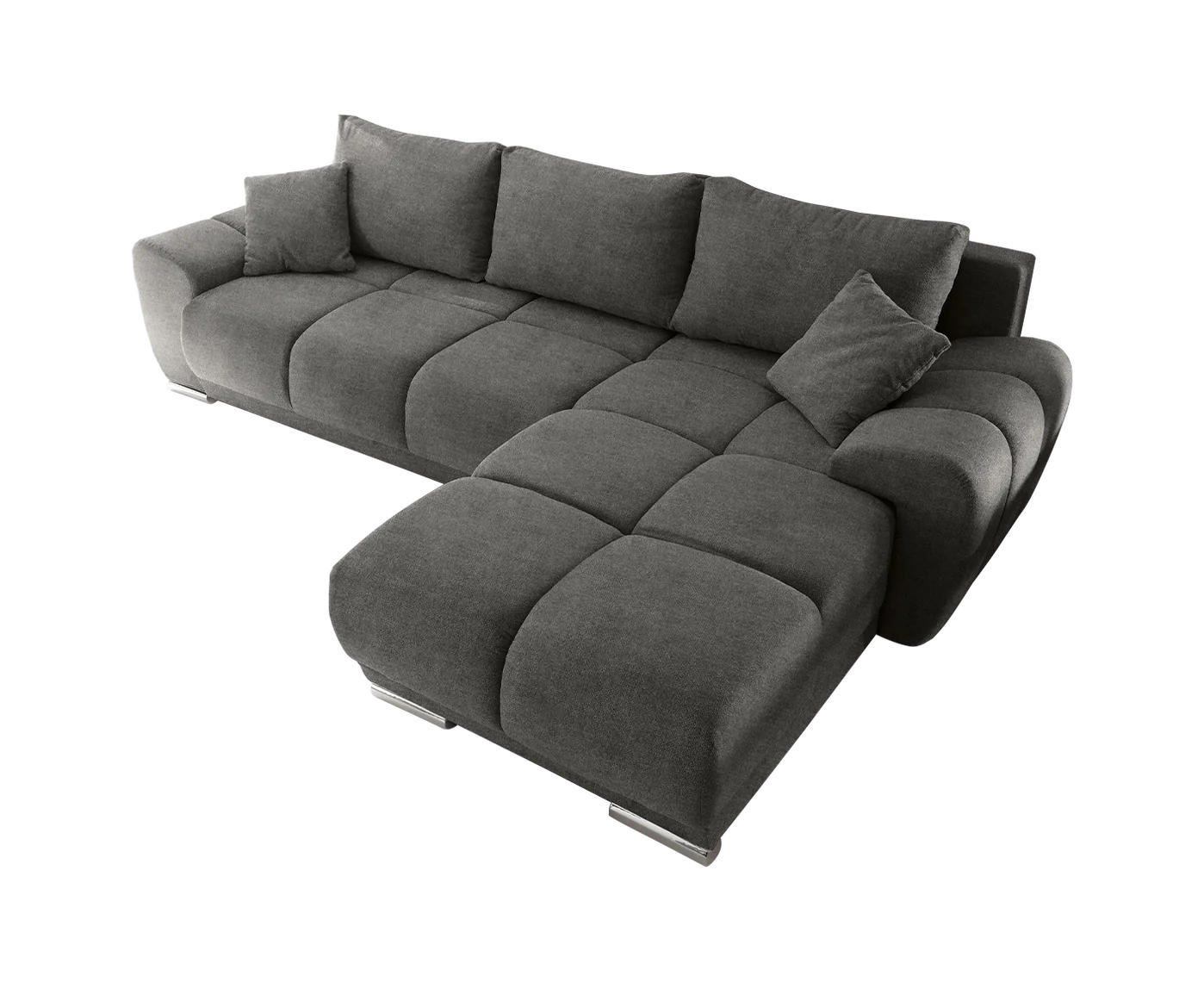 ECKSOFA beidseitig montierbar, Schlaffunktion mit Bettkasten - Chromfarben/Grau, Textil (289/189cm) - ed exciting design
