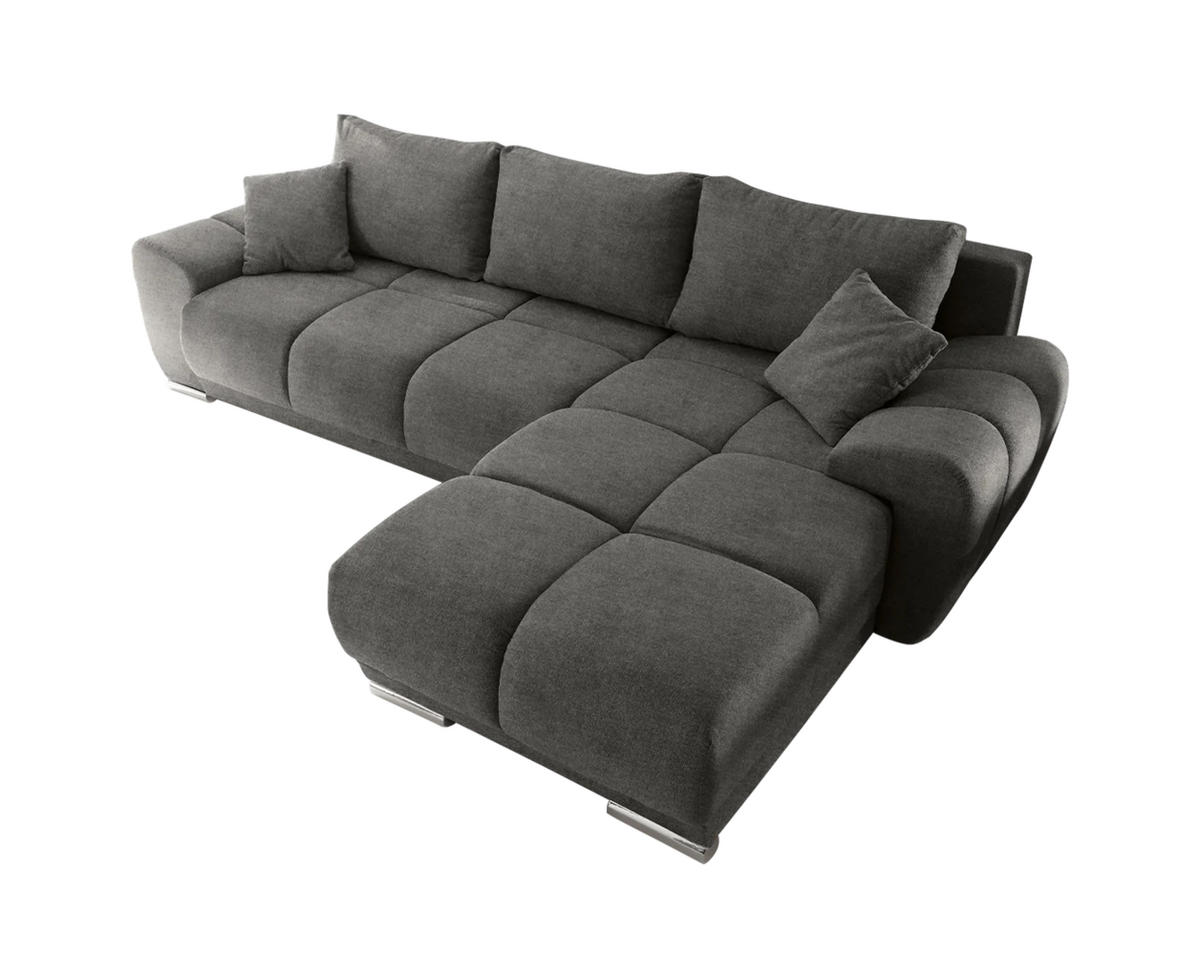 ECKSOFA beidseitig montierbar, Schlaffunktion mit Bettkasten - Chromfarben/Grau, Textil (289/189cm) - ed exciting design