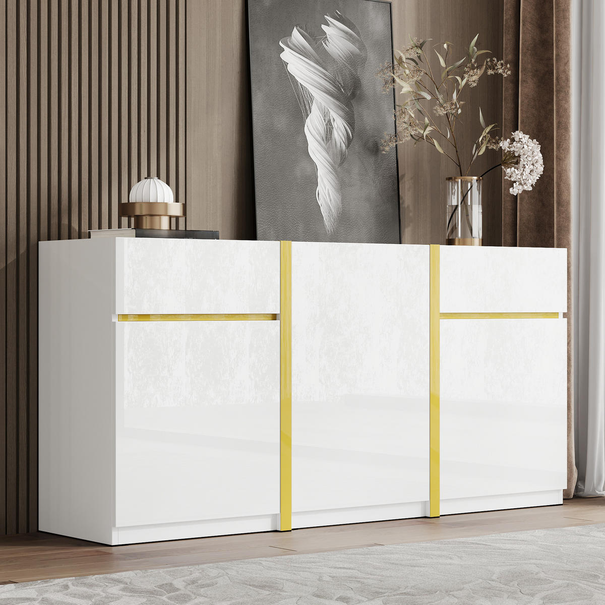 SIDEBOARD in Weiß Anrichte mit Schubladen und Türen für Wohnzimmer , Esszimmer und Eingangsbereich, B160/T40/H78 cm - Weiß, Holzwerkstoff (160/78/40cm) - STILVORA
