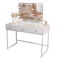 SCHMINKTISCH mit 3 Schubladen 115/55/81 CM und LED Beleuchtung Schminkspiegel Lichtleiste weiß 80/58 cm - Weiß, Holz (55/81/115cm) - VANITII