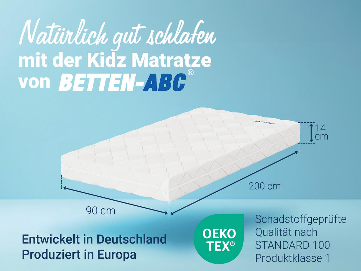 KINDERMATRATZE Kidz, Kaltschaum, Größe: 90x200 - Weiß, Textil (90/200cm) - Betten-ABC