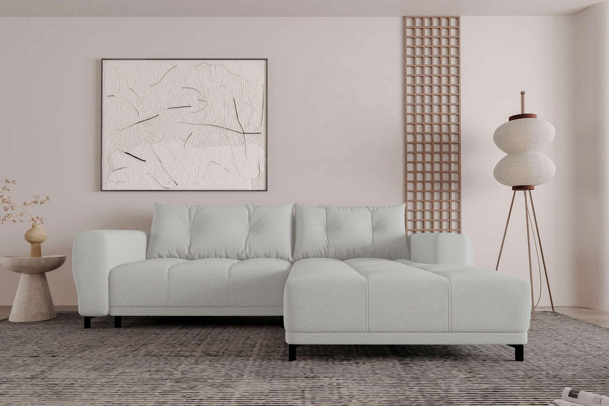 ECKSOFA Massimo Strukturstoff Hellgrau inkl. Schlaffunktion Rechts - Hellgrau/Schwarz, Textil/Metall (246/177cm) - 99rooms