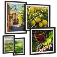 BILDER SET 5er Set - 50x50 cm & 20x30 cm & 40x60 cm Schwarzer Rahmen - Italienische Landschaften, Zitrushügel - Schwarz, Kunststoff (40/60cm) - TULUP
