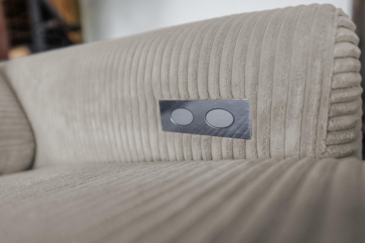 ECKSOFA LAISKA Steingrau Cord Relaxfunktion - Schwarz/Grau, Textil/Metall (282/177cm) - KAWOLA