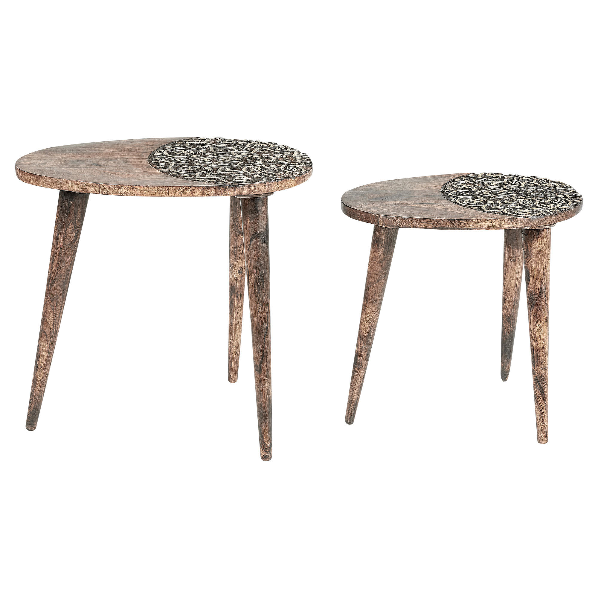 BEISTELLTISCH 2er-Set Mangoholz dunkelbraun oval Khetua - Dunkelbraun/Goldfarben, Holz (38/54/52cm) - Beliani