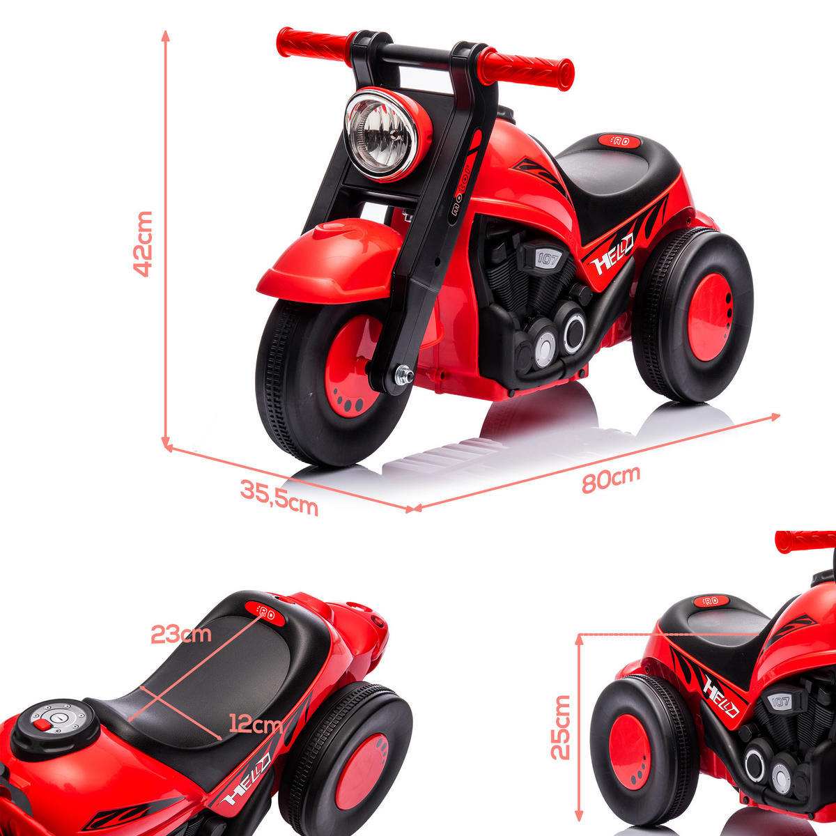 RUTSCHAUTO, Motorrad-Design, Musik und Seifenblasen, für 2-5 Jahre, Rot - Rot, Kunststoff/Metall (80/35.5/42cm) - AIYAPLAY