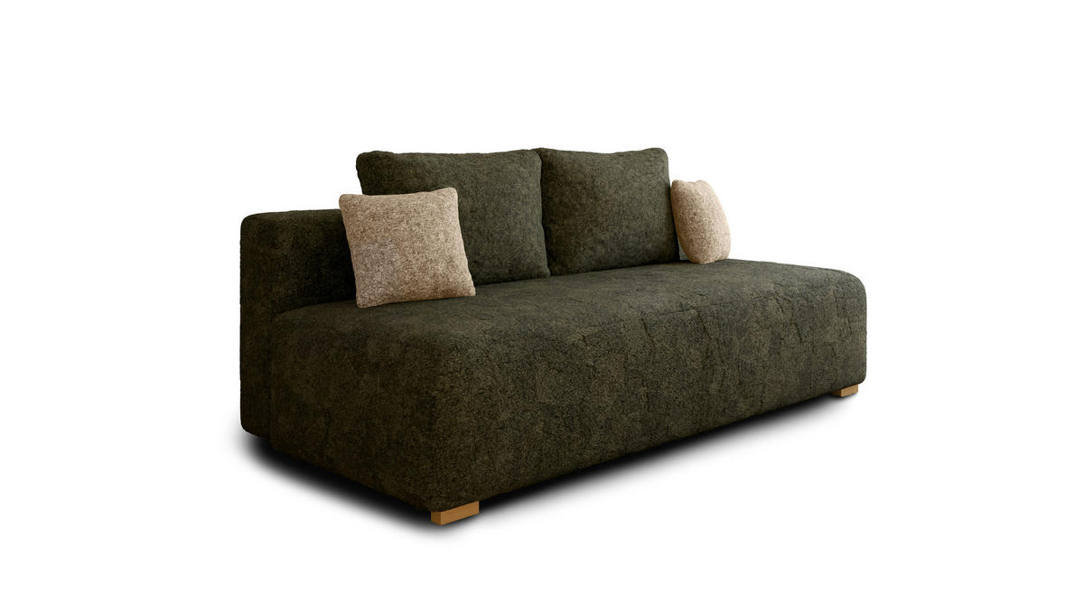 SCHLAFSOFA - Polstersofa aus Bouclé - Grün (Arena 12 + Arena 2 Kissen) - Beige/Grün, Holzwerkstoff (200/90/100cm) - Möblo