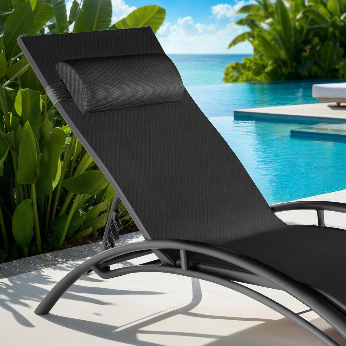 GARTENLIEGE 2er Set Alina,180 x 59 x 50 cm,schwarz - Schwarz, Kunststoff (59/81.5/180cm) - tectake