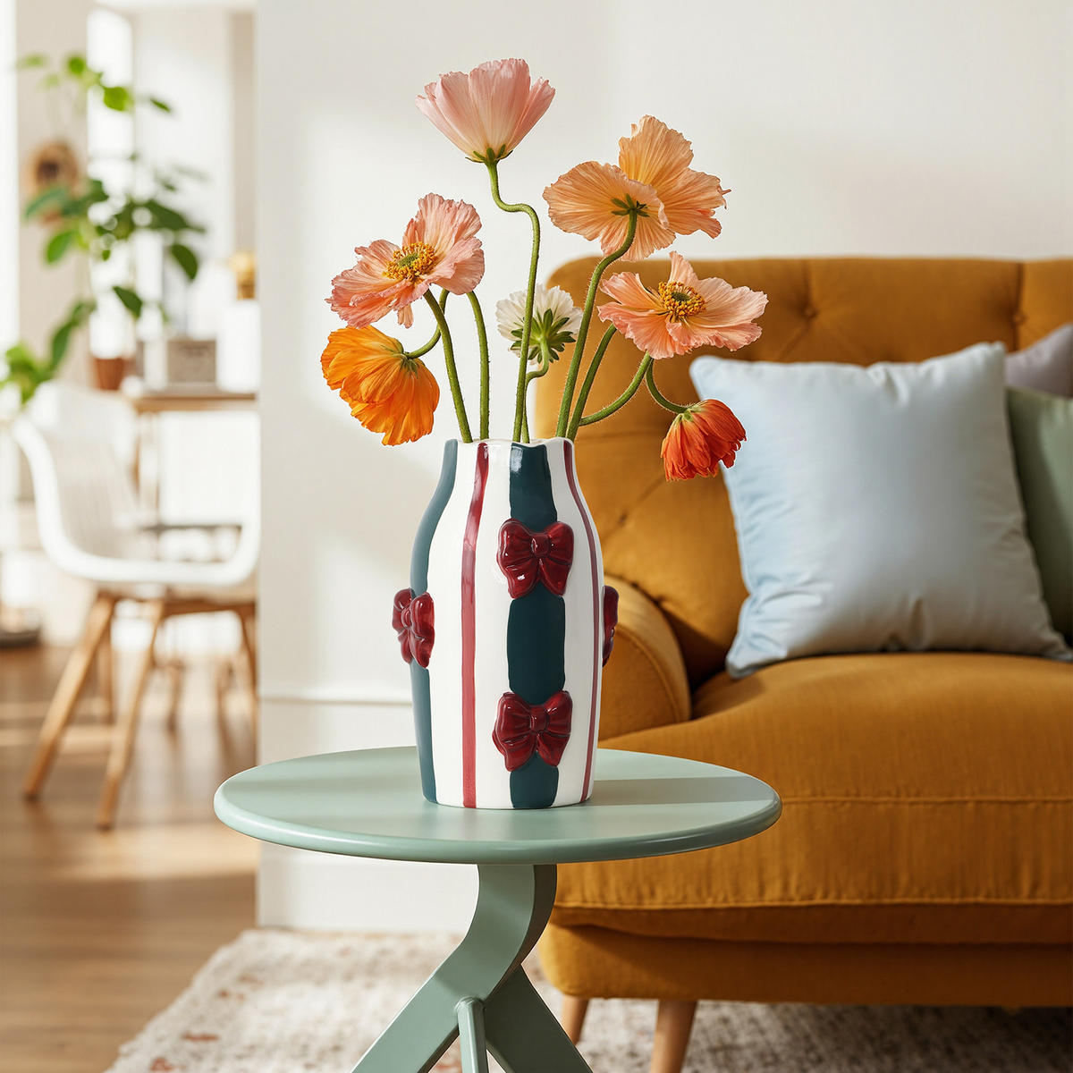 KERAMIKVASE, Schleifen-Design, D7,5 cm, H24 cm - Weiß, Keramik (24cm) - Hometopia