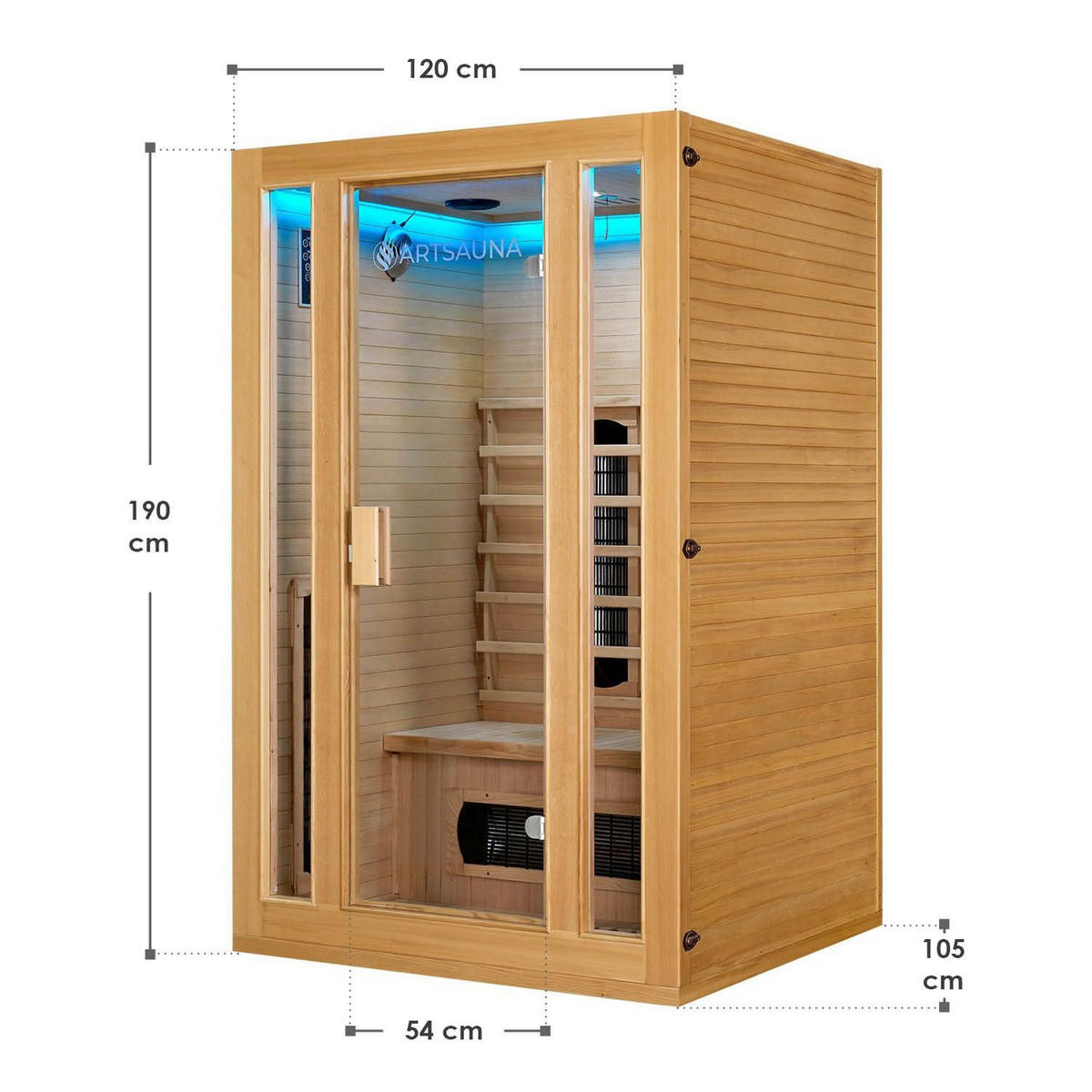 INFRAROTKABINE Nyborg S120K mit Keramik-, Flächenstrahler & Hemlockholz - Naturfarben, Holz (120/190/105cm) - Artsauna