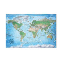 PINNWANDTAFEL Physische Weltkarte Englisch 90x60 cm - Dunkelblau, Holz (90/60cm) - artgeist