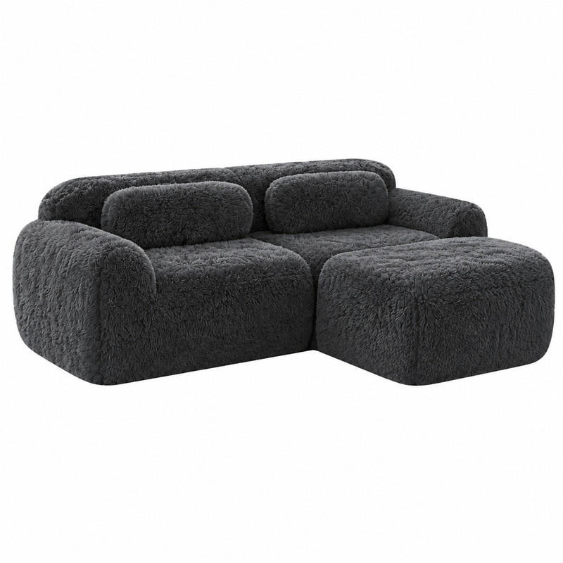 SOFA modular 2-Sitzer L-Form Plüsch Grau - Grau, Kunststoff (179/204cm) - Meubliv