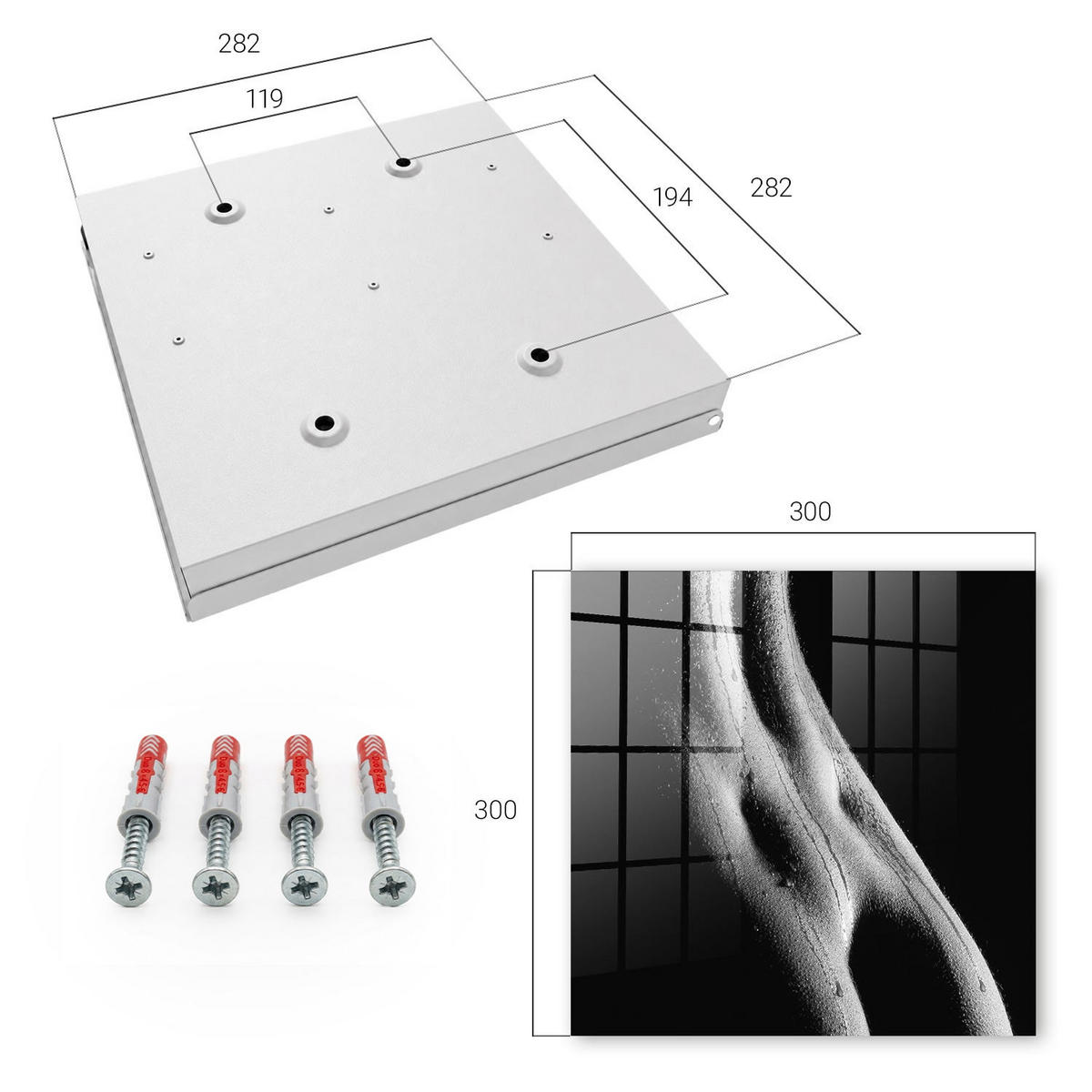 SCHLÜSSELBOX Weiß 30x30 cm – Türöffnung nach rechts - Sinnliche Eleganz - Schwarz, Metall (30/30/5cm) - TULUP