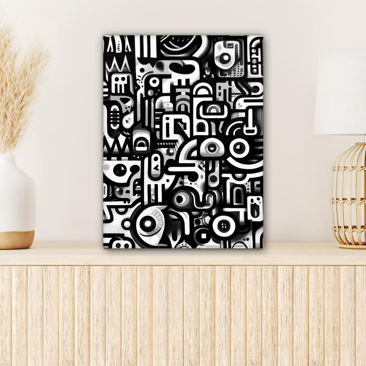 LEINWANDBILD Symbole - Abstrakt - Grafik - Schwarz Room Decor 30x40 cm - Schwarz, Textil (30/40cm) - MuchoWow