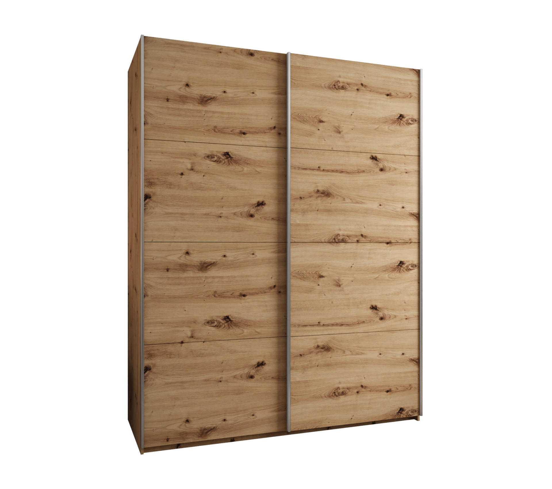 SCHWEBETÜRENSCHRANK 245,5/200/64 2-türig - Silberfarben/Eiche Artisan, Holz/Metall (200/245/64cm) - Abiks Möbel