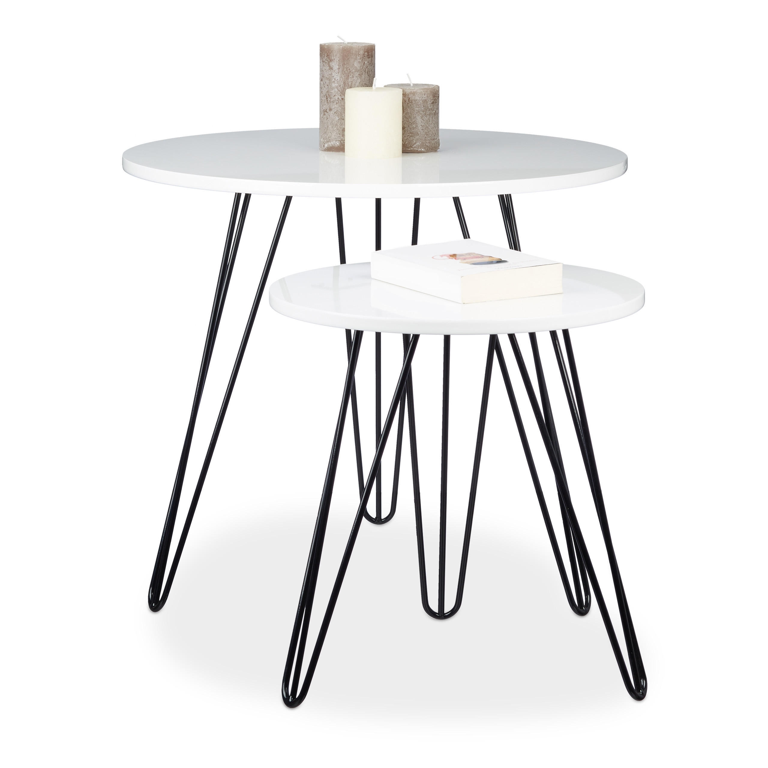 2XBEISTELLTISCH - Weiß, Holzwerkstoff/Metall (60/60/52cm) - Relaxdays