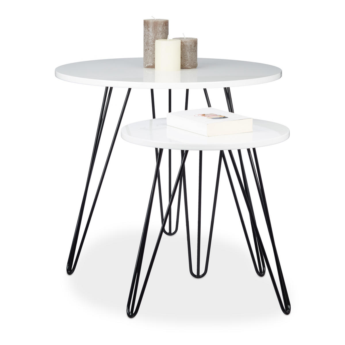 2XBEISTELLTISCH - Weiß, Holzwerkstoff/Metall (60/60/52cm) - Relaxdays